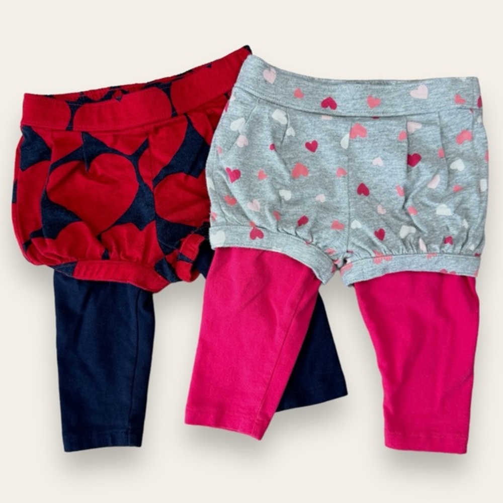 Set of 2 Pink and‎ Red Valentine Heart Bottoms - Infant Crawler Leggings